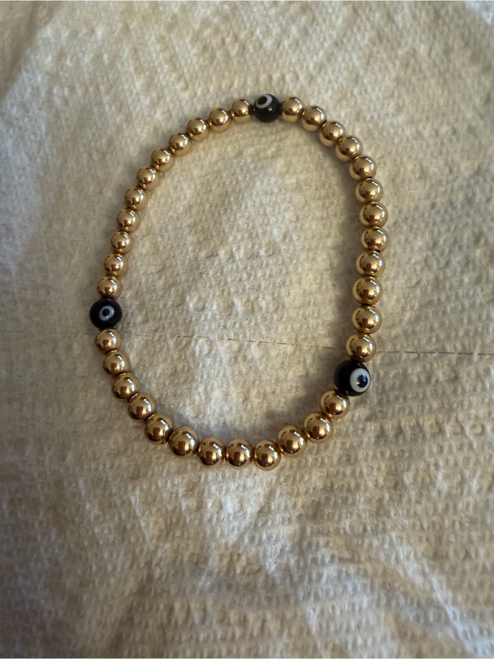 14 ktfilled Gold Beaded Bracelet with Black Eye beads 7 inch wrist like new!